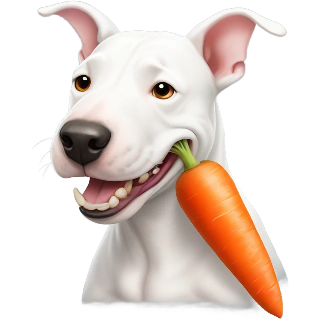White bull terrier eating a carrot  emoji