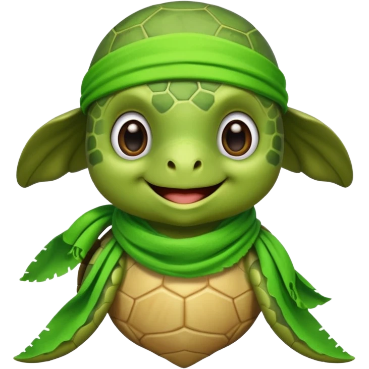 cute sea turtle wearing a lime pirate scarf emoji