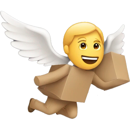 A person flying with cardboard wings emoji