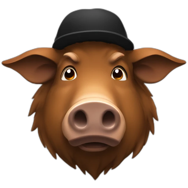 fullface brown boar tired of life with a black winter hat emoji