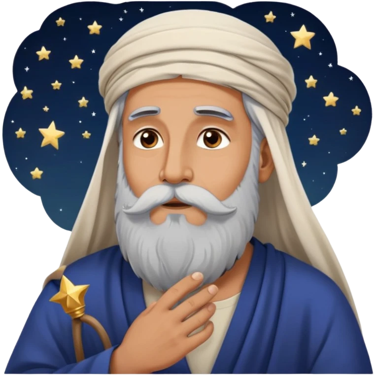 Middle Eastern sage with long beard stroking his beard while gazing up at stars in night sky emoji