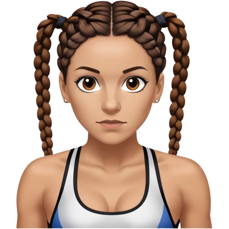 Melanie chisholm with two dark brown french braids, wearing a sports bra emoji
