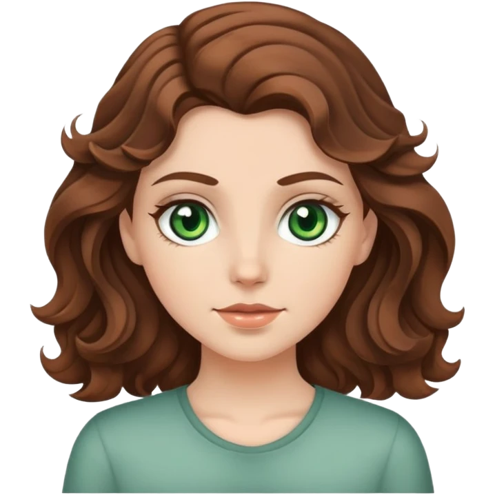 a white girl with gray-green eyes and brown wavy hair emoji