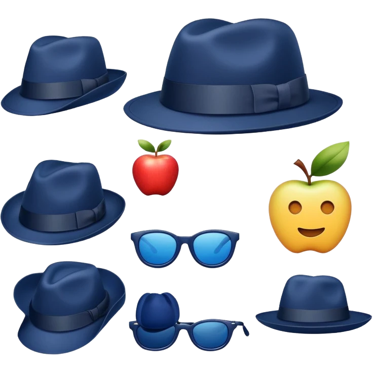 A fedora emoji in the style of Apple emojis, with a sleek and modern look, navy blue color. emoji