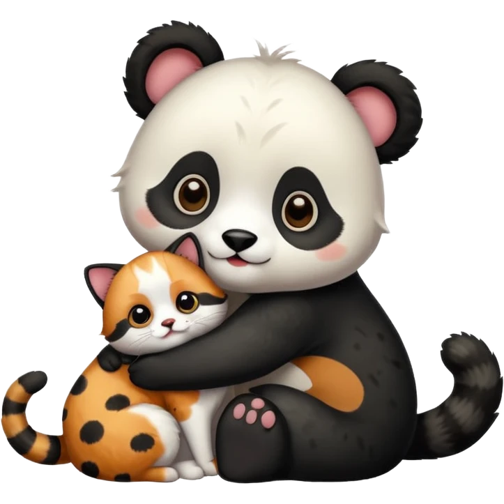 Panda hugging a calico cat emoji