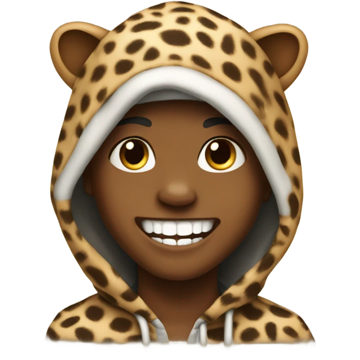 smiling boy in hoodie meme with cheetah print teeth emoji