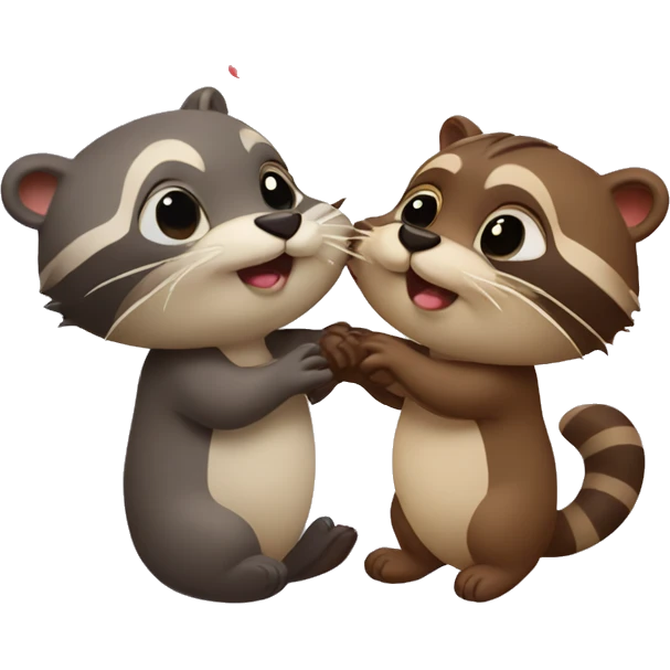 Otter and racoon Kissing with hearts around  emoji