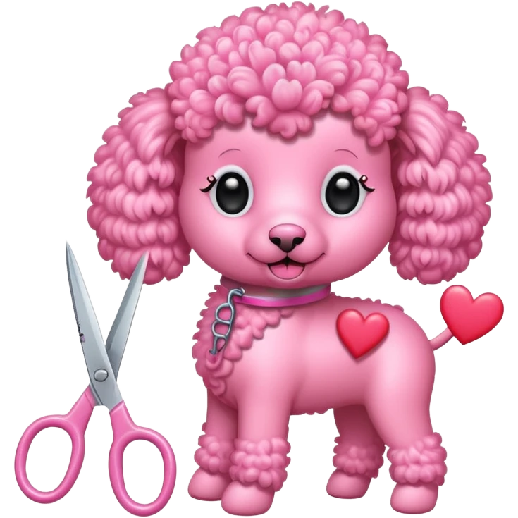 poodle color rosada con corazoces y tijera emoji