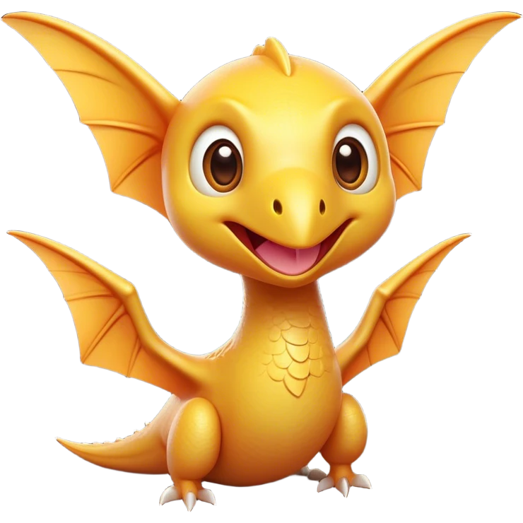 Cinematic Cute Pterodactyl Portrait Emoji, Head tilted playfully with a charming smile, featuring a diminutive, agile form with delicately curved wings and wide, sparkling eyes full of endearing wonder, Simplified yet irresistibly adorable features, highly detailed, glowing with a warm, inviting pastel glow, high shine, affectionate and lively, stylized with a touch of whimsical prehistoric charm, soft glowing outline, capturing the essence of a mischievous yet lovable Pterodactyl that seems as if it could flutter out of the screen into your arms! emoji