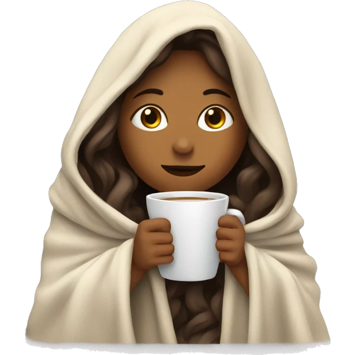 girl inside a blanket sipping coffee eyes closed emoji