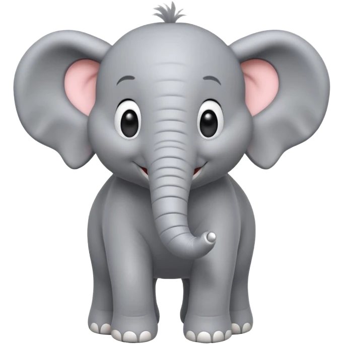 A cute, friendly 3D animated elephant character with a big smile on its face, playful expression, soft fluffy texture, bright and cheerful lighting, Pixar movie art style emoji