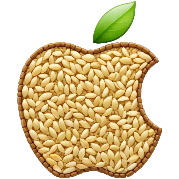 Apple logo with rice grains in a digital tracker display emoji