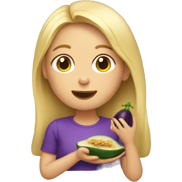 Blonde girl eating eggplant emoji