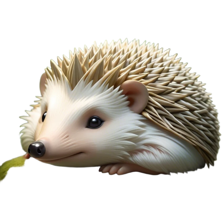 Beautiful and Majestic Hedgehog Portrait Emoji, Head and body resting in serene repose with a gentle, content smile, showcasing a delicately spiky yet soft body with eyes gently closed in peaceful slumber, Simplified yet exquisitely endearing features, highly detailed, glowing with a soft, drowsy forest light, high shine, relaxed and utterly enchanting, stylized with an air of timeless woodland majesty, soft glowing outline, capturing the essence of a beautiful and majestic hedgehog that embodies the serene charm of nature! emoji