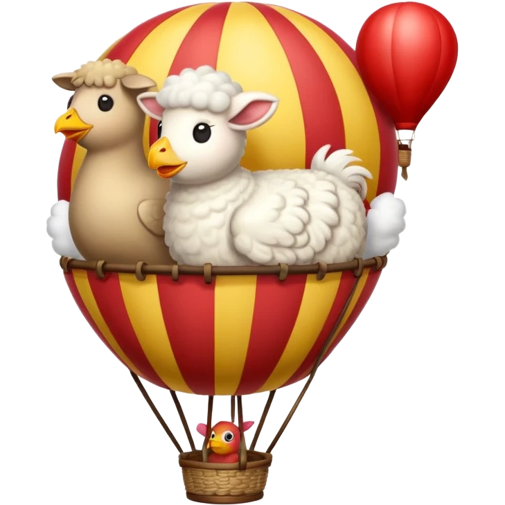 Sheep rooster, duck in hot air balloon  emoji