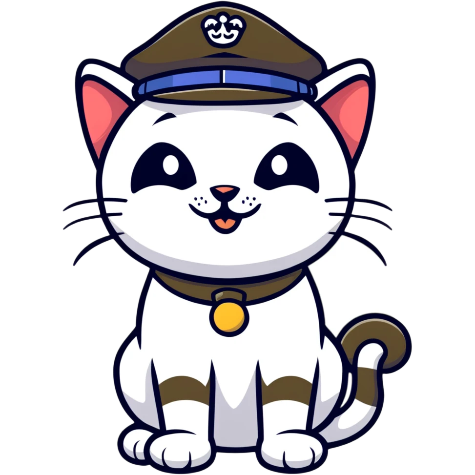 smirking cat wearing a cadet hat emoji
