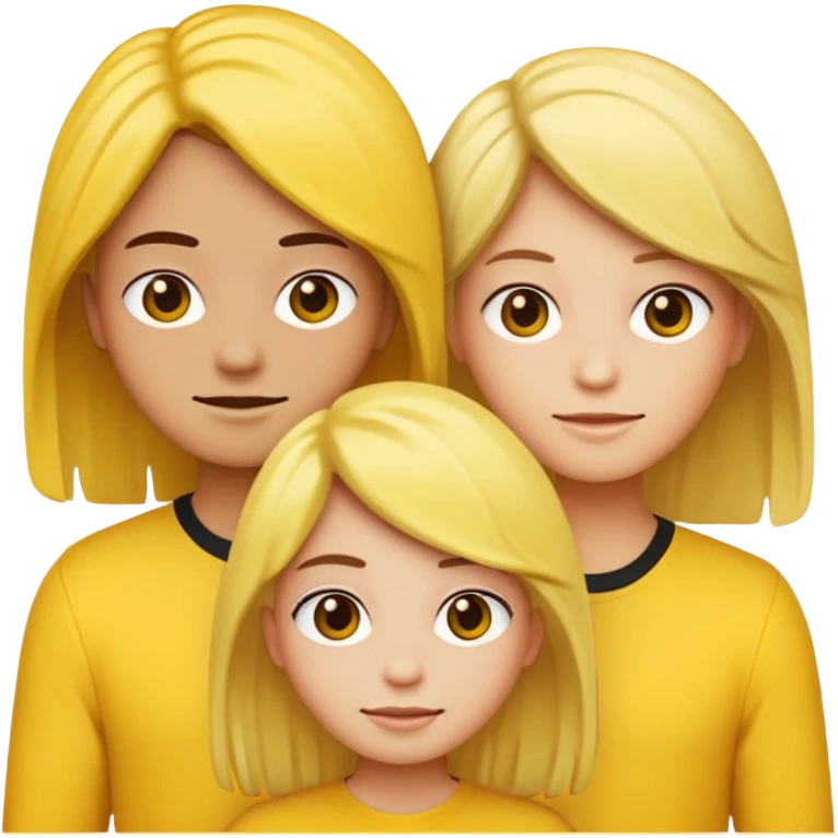 three people, all yellow emoji skin color but different hair colors next to each other  emoji
