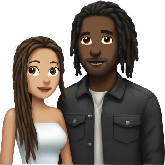 Fair skin woman with brown hair kissing black man with dreads emoji