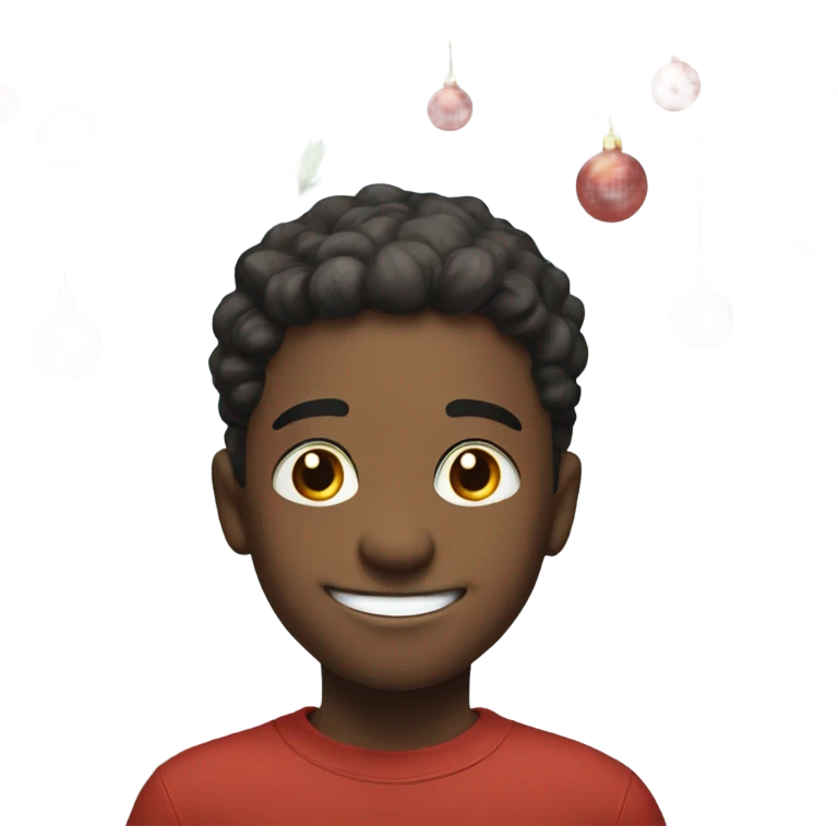 smiling boy by bare tree saying merry Christmas  emoji