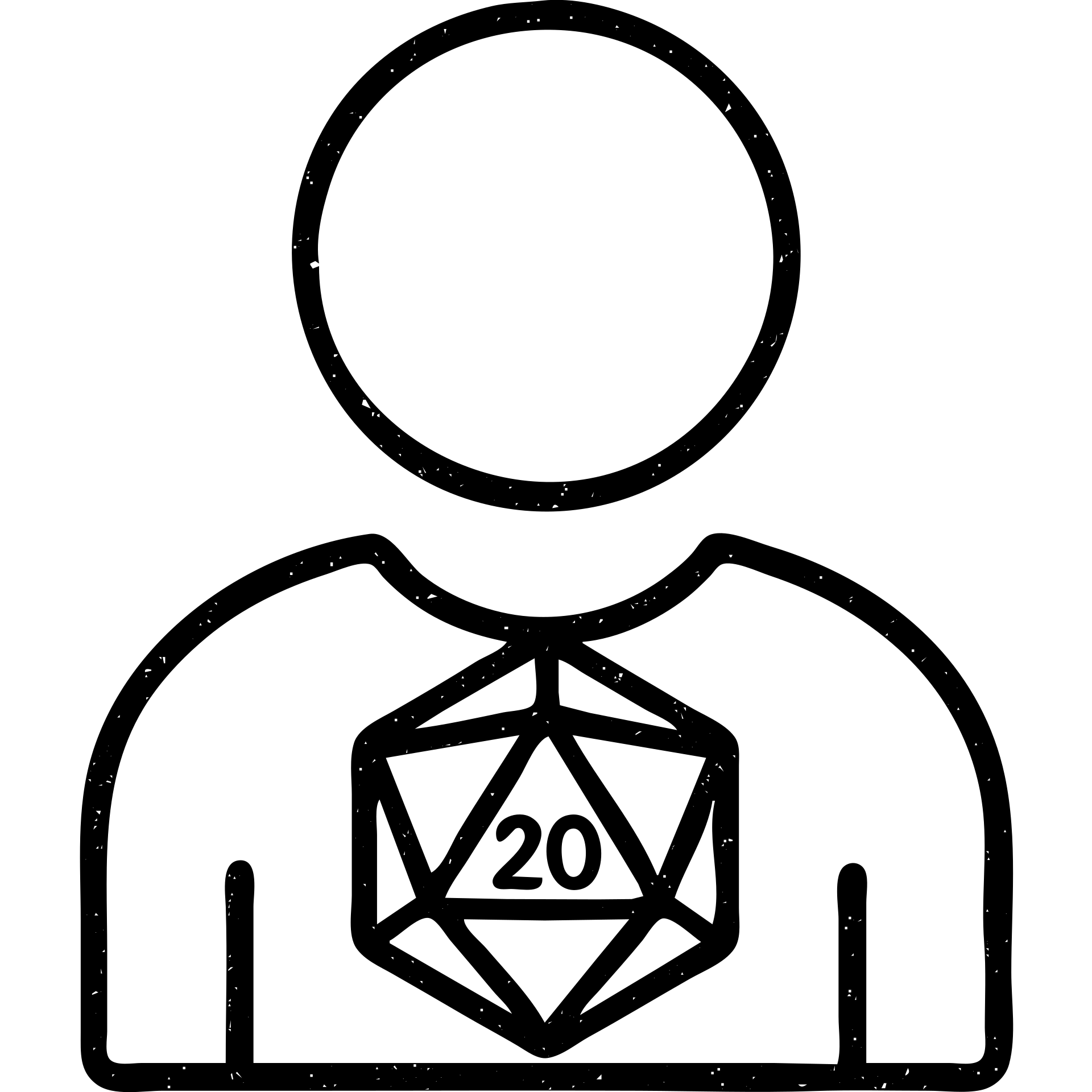 minimalist outlined icon of a player for DnD TTRPGs, worn distressed effect emoji