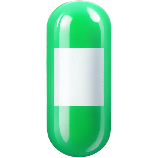single medicine capsule, top half green, bottom half white emoji
