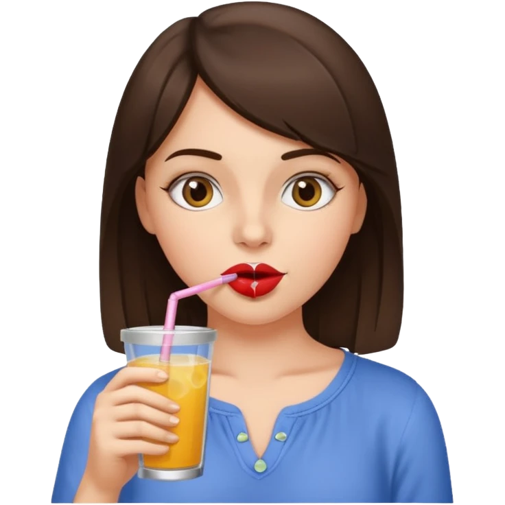 Brunette girl sipping a drink with the straw to her mouth  emoji