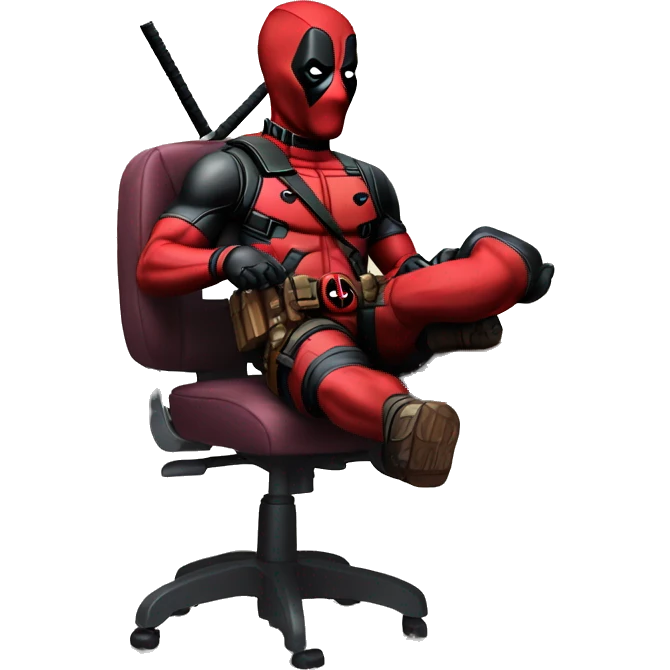 Deadpool holding xbox controller sitting at a desk, front view emoji