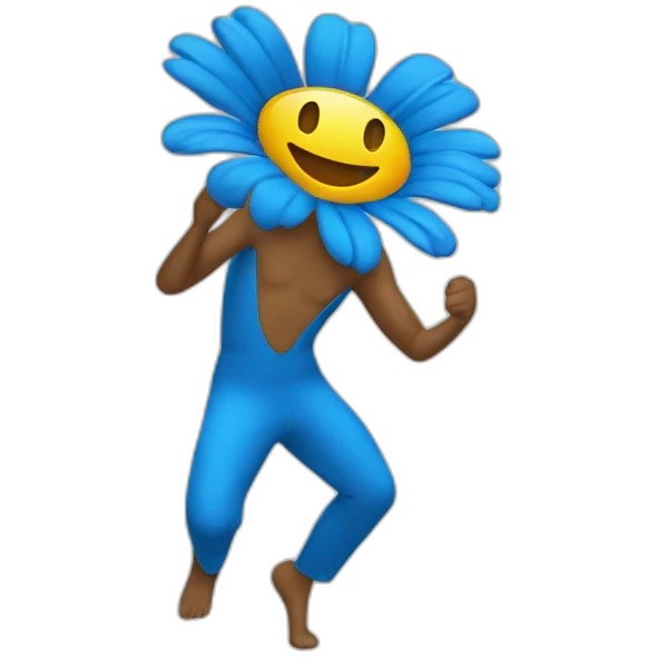 flower head blue body two arms two legs dancing emoji