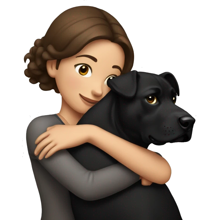 Brunette hugging big black amstaff dog emoji
