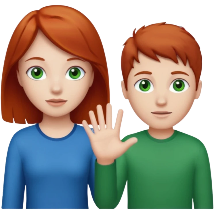 red head girl with brunette boy couple blue/green eyes emoji