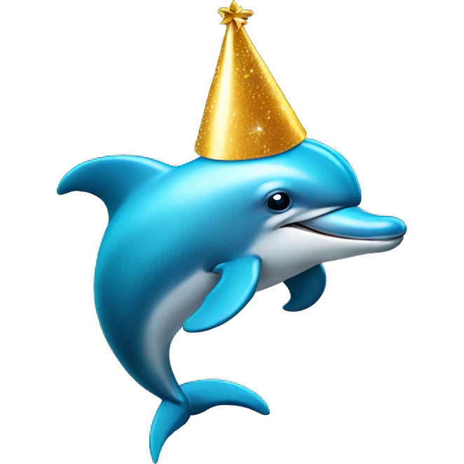 Dolphin wearing a party hat emoji