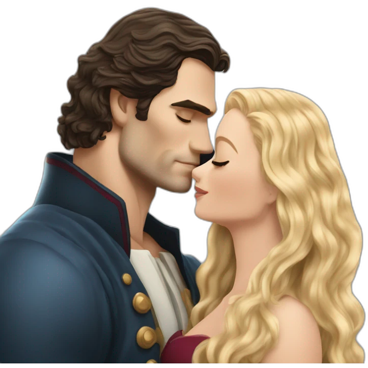 Henry Cavill kissing blond woman with very very long wavy hair emoji