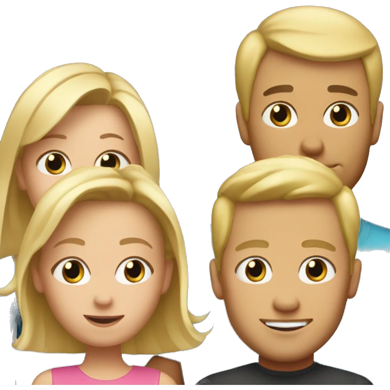 blonde haired mom, blac-aired dad, 2 kids emoji