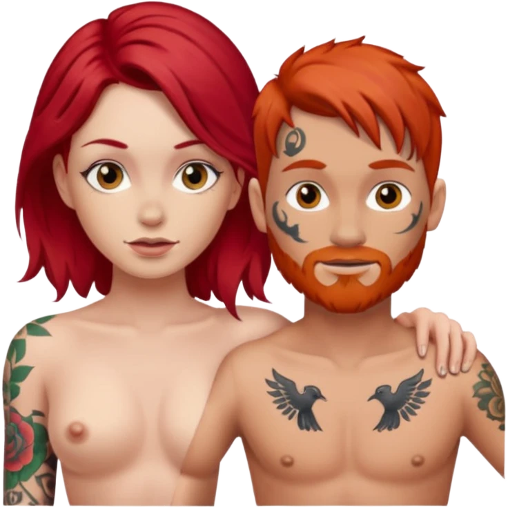 naked, tattoed female, red hair female, male emoji