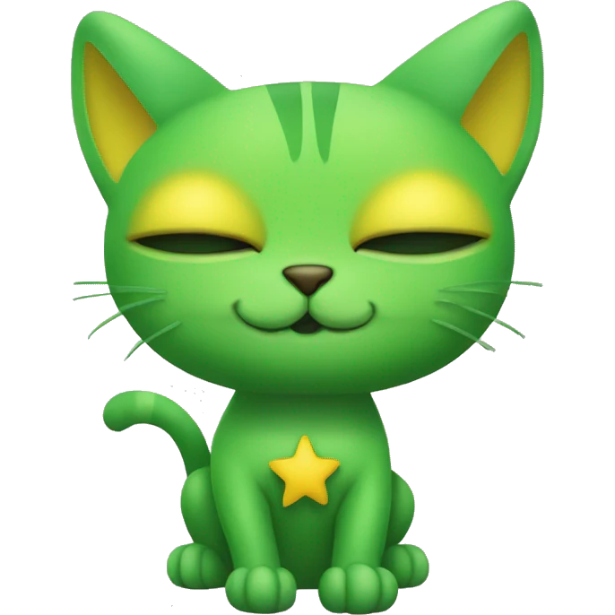 A Green Alien Cat with green and yellow antennae at the tips with a yellow star in the torso emoji