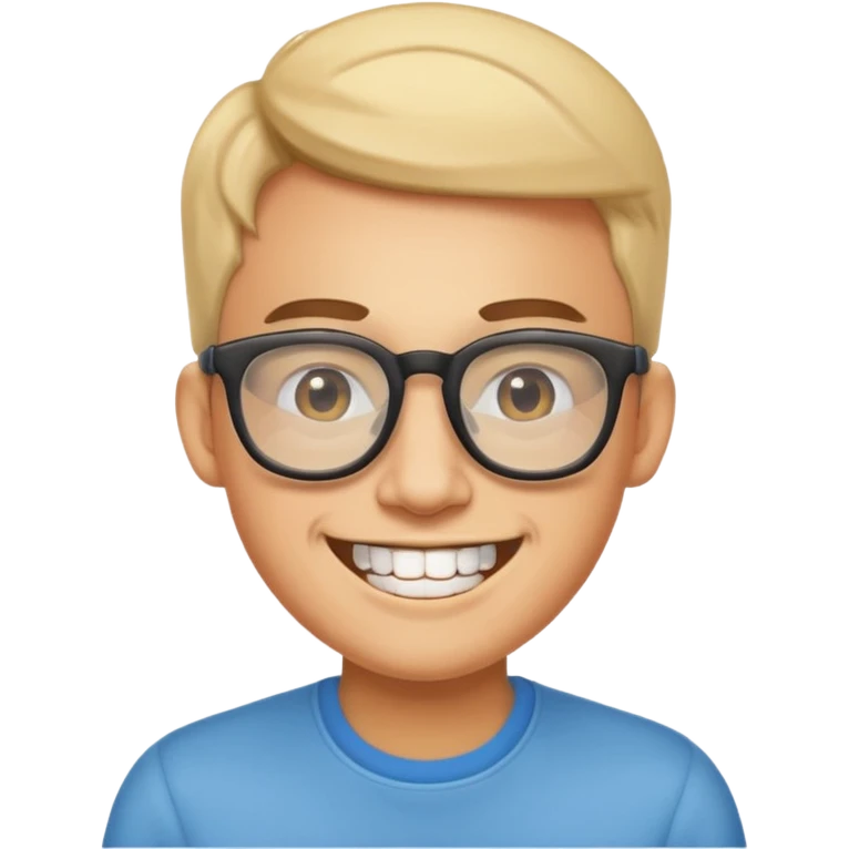 smiling coder with big glasses and buck teeth, simple, clear emoji style emoji
