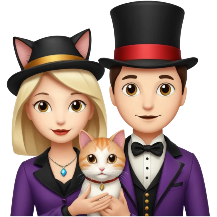 magician couple and their pet cat emoji