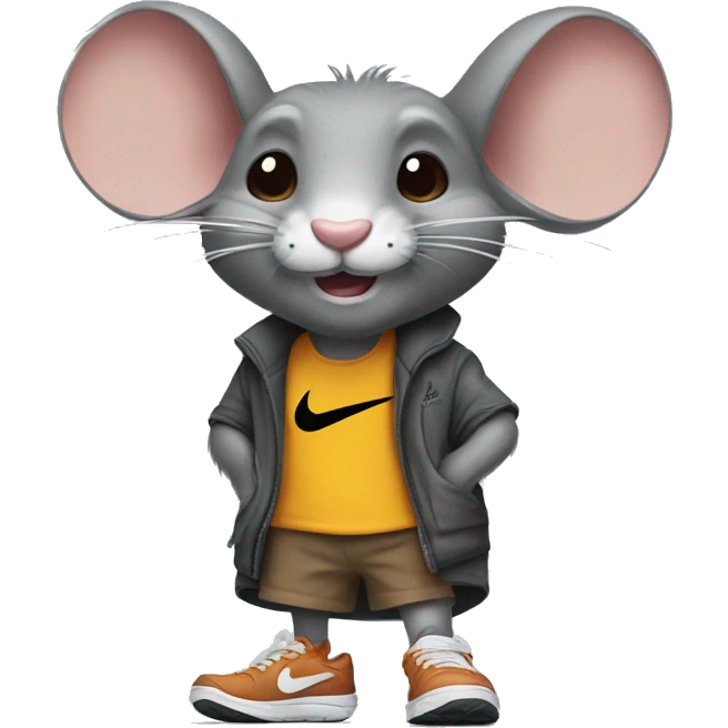 A rat with a beard and rabbit teeths and wearing shoes of nike emoji