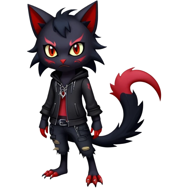 Vampiric feral emo dark Litten-Noibat-Fakémon-hybrid-creature (full body) emoji