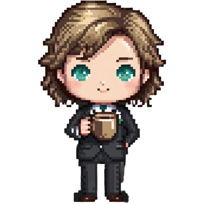 chibi office manager with coffee mug emoji