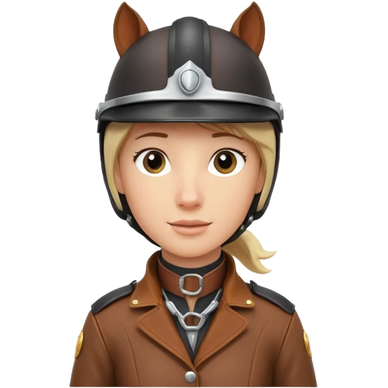 horse rider portrait, head and shoulders only, wearing riding helmet, leather jacket collar, confident expression, subtle horse tack strap visible, 3D cartoon, mobile game icon style, clean background, no text, no watermark
 emoji