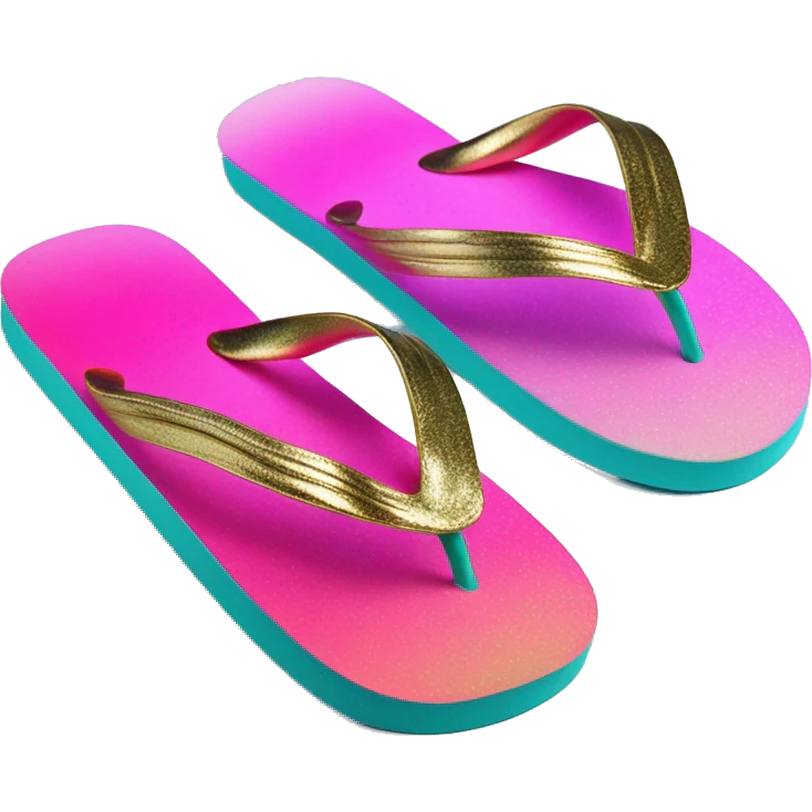 Realistic turquoise and hot pink ombre flip flops with metallic gold accents. emoji