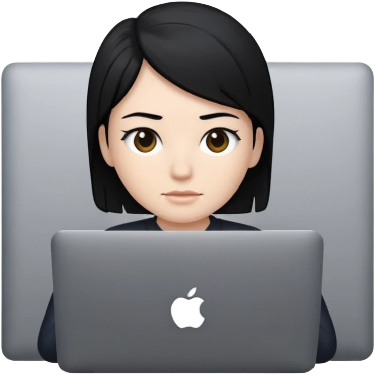A marketer with a black macbook with black hair emoji