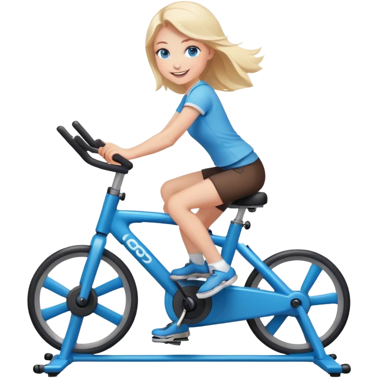 smiling girl with blue eyes riding a spinning bike emoji