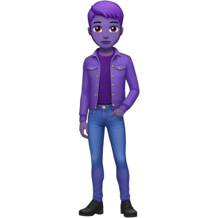 man with skinny jeans and purple skin emoji