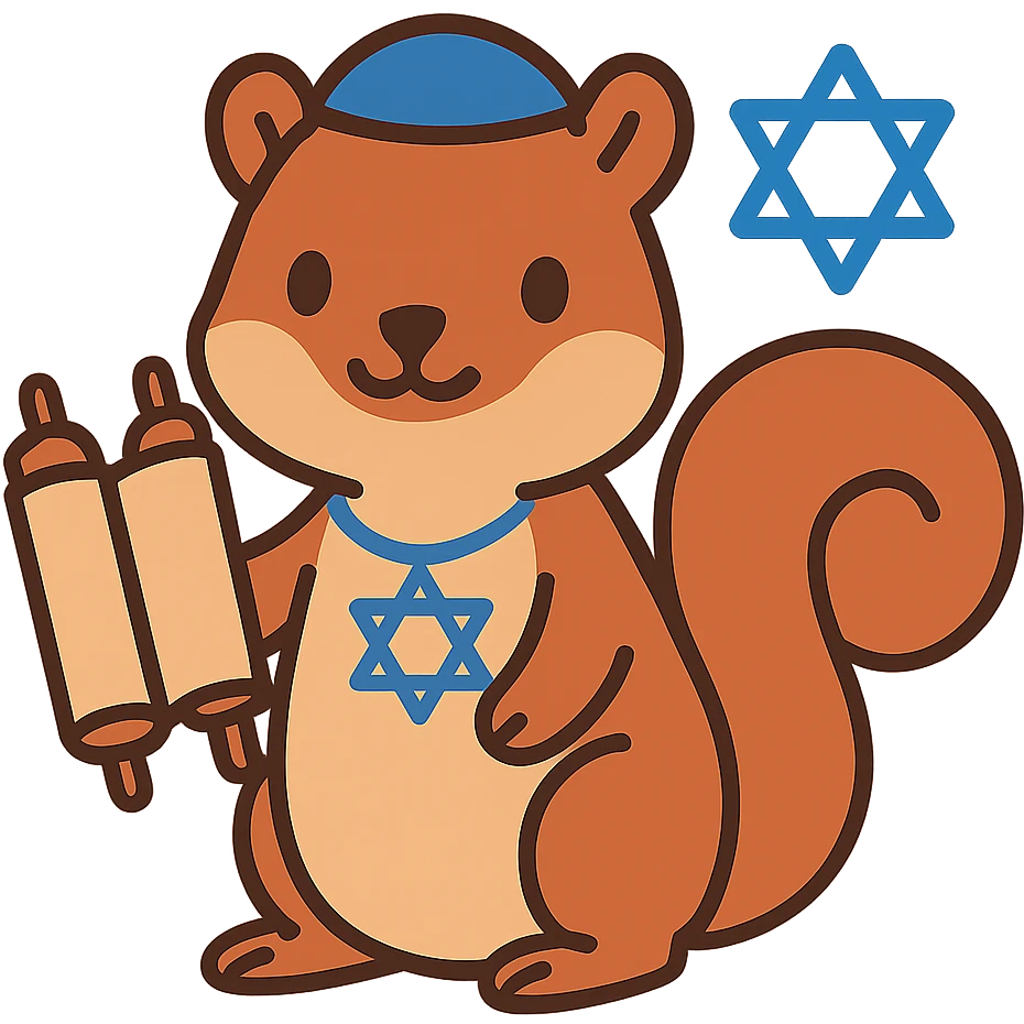 flat toon style squirrel with Jewish symbols emoji