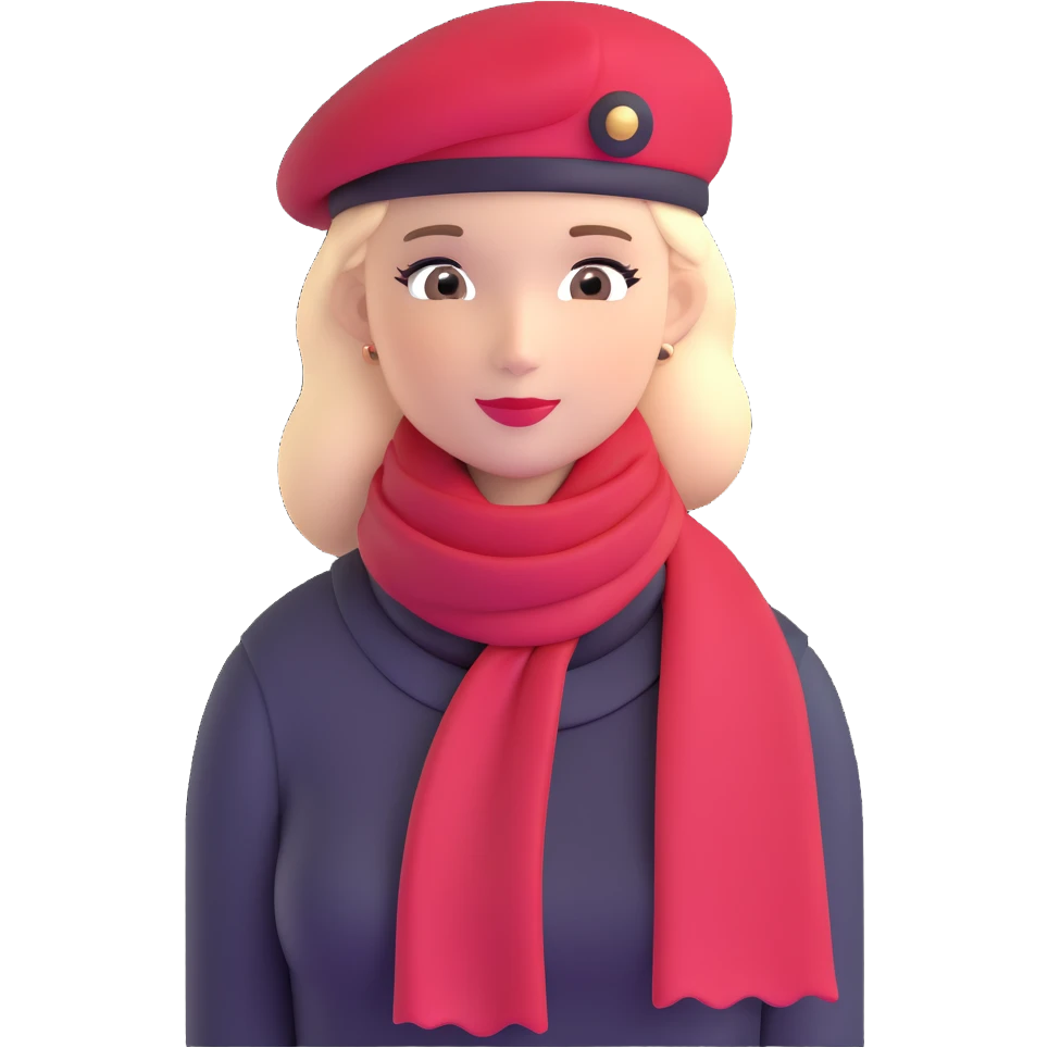 Elegant Parisian woman with red beret and scarf emoji
