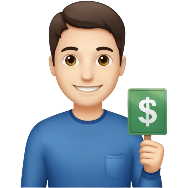 guy happily holding a sign showing $5,000/month emoji