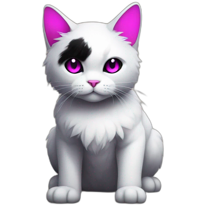 Gundam cat with black furr and magenta eyes, sitting on the floor emoji