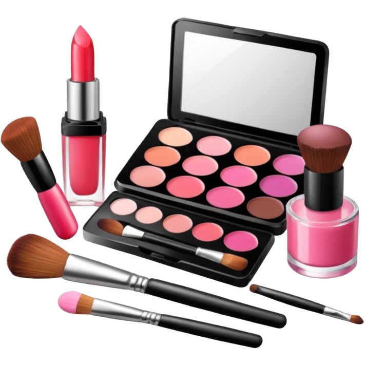 make up set with make up brushes, lip gloss and blush emoji